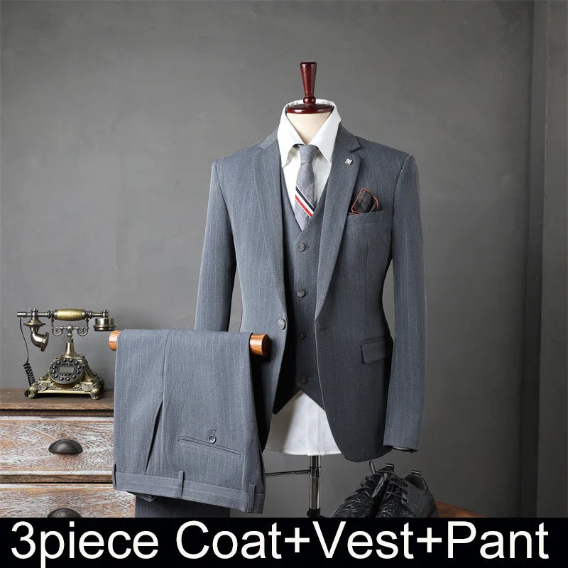 AMEHE British Striped 3-Piece Men’s Suit