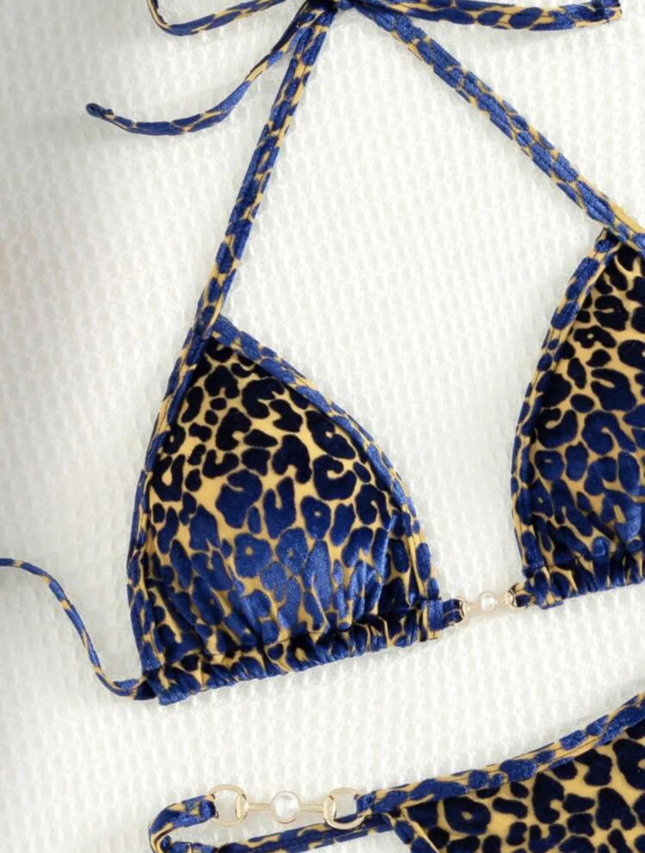 AMEHE Leopard Print Velvet Halter Two-Piece Bikini Swimsuit