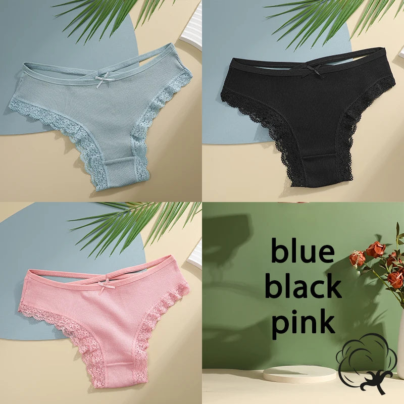 AMEHE Women's Cotton Mid-Waist Brief Panties 3-Pack with Bow Detail