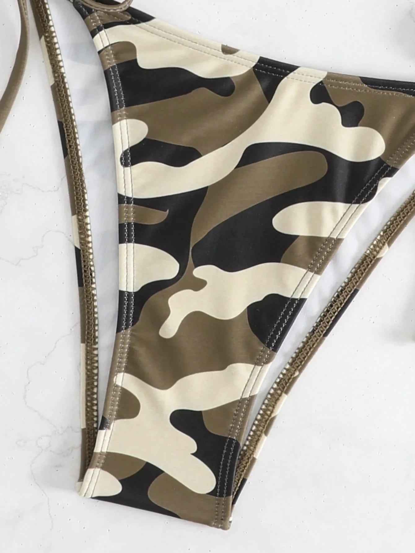 AMEHE Camouflage Print Lace-Up Thong Bikini Set