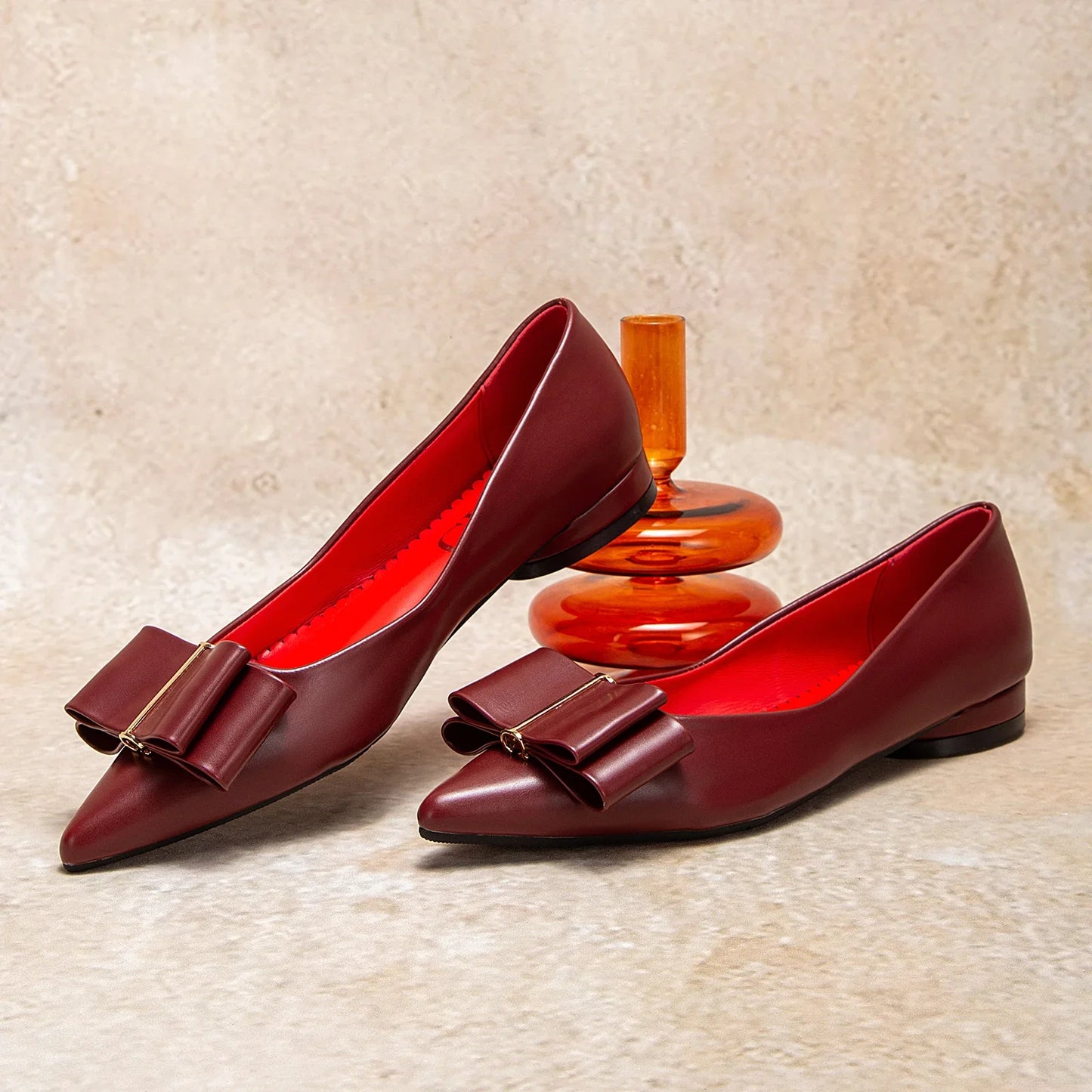 Women’s Fashion Flats – PU Leather, Bowknot Design