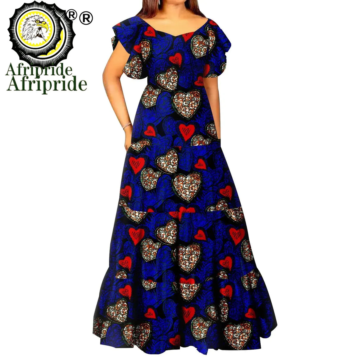 Women’s African Print Maxi Dress – Short Sleeve High Waist Elegant Party & Wedding Attire