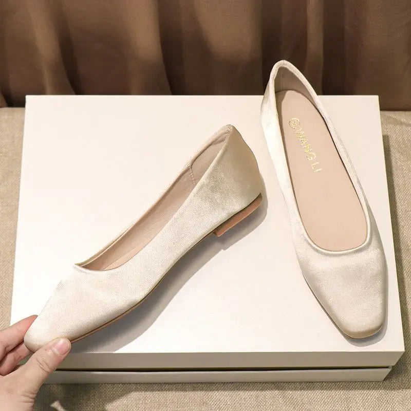 Ladies’ Chic Summer Flats – Elegant Square Toe Slip-On