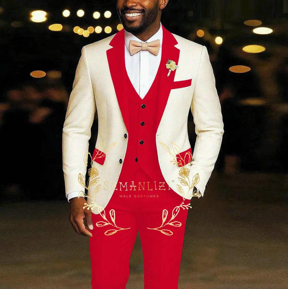 AMEHE Ivory Men’s 3-Piece Suit – Blazer, Vest & Pants