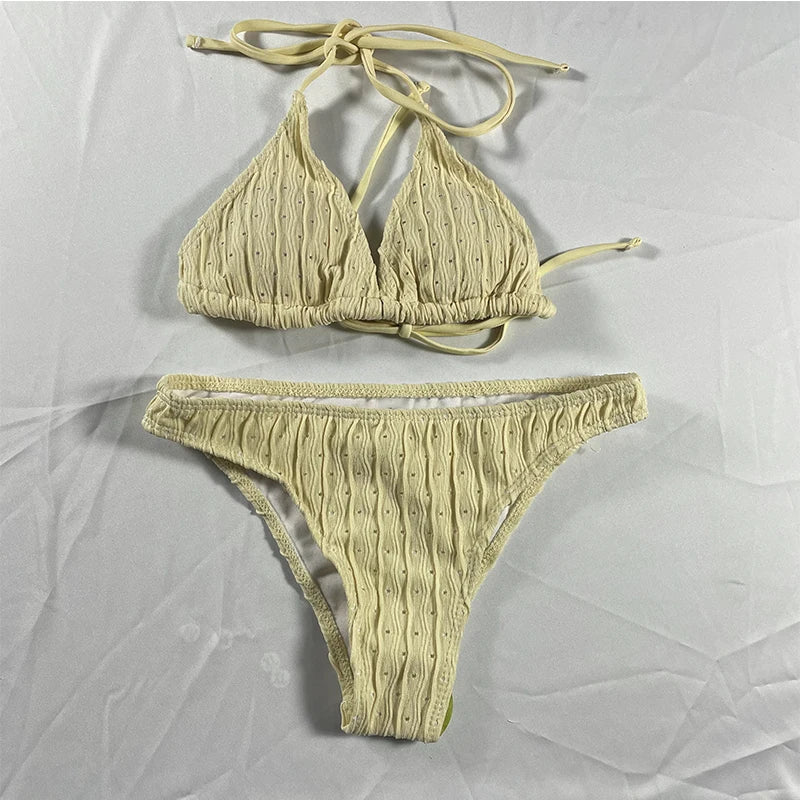AMEHE Women's Jacquard Drawstring Two-Piece Swimsuit