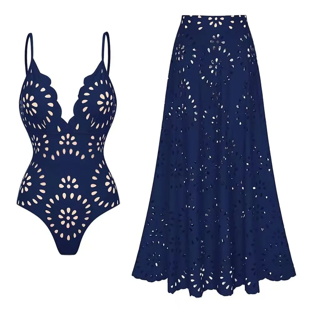 AMEHE Women's Lace Hollow-Out Backless Two-Piece Swimsuit