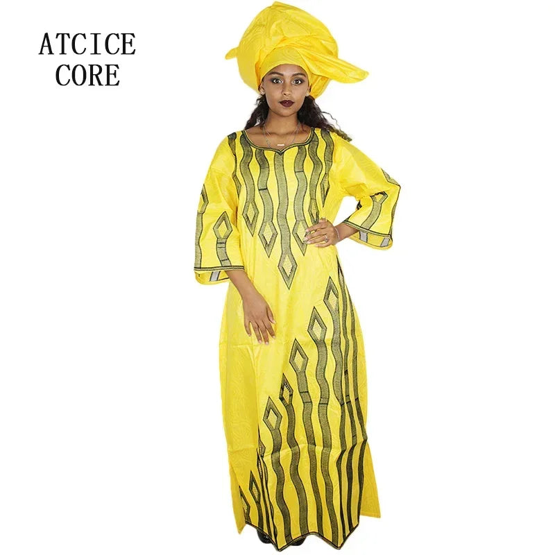Women’s Bazin Riche African Dress – Elegant Embroidered Traditional Gown
