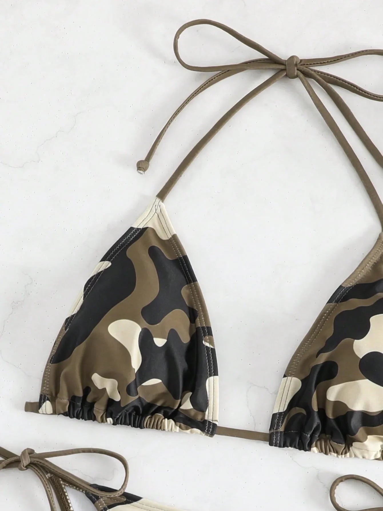 AMEHE Camouflage Print Lace-Up Thong Bikini Set