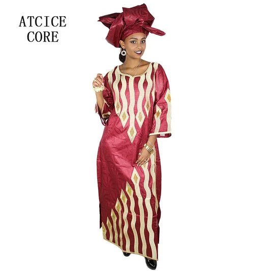 Women’s Bazin Riche African Dress – Elegant Embroidered Traditional Gown
