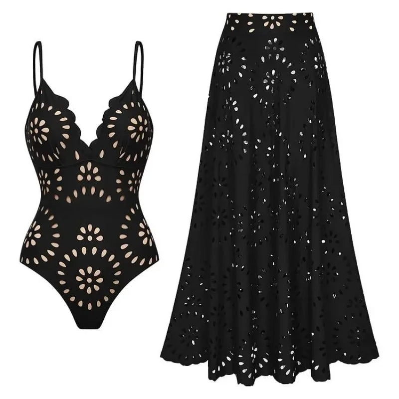 AMEHE Women's Lace Hollow-Out Backless Two-Piece Swimsuit