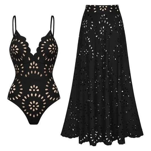 AMEHE Women's Lace Hollow-Out Backless Two-Piece Swimsuit