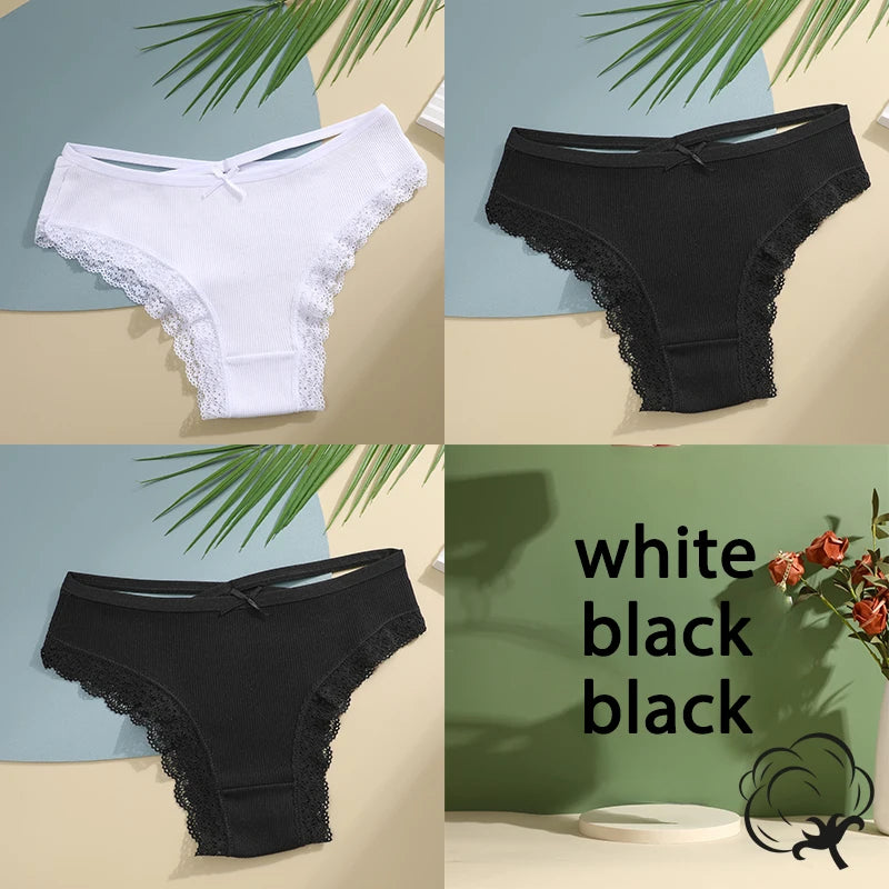 AMEHE Women's Cotton Mid-Waist Brief Panties 3-Pack with Bow Detail