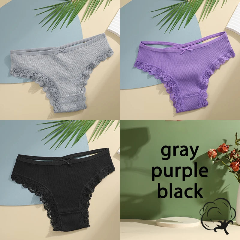 AMEHE Women's Cotton Mid-Waist Brief Panties 3-Pack with Bow Detail
