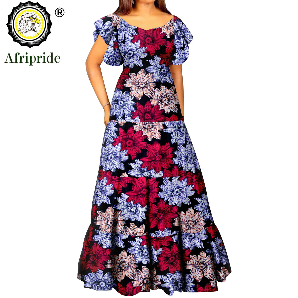 Women’s African Print Maxi Dress – Short Sleeve High Waist Elegant Party & Wedding Attire