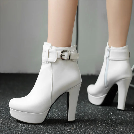 Women’s Fashion Platform Ankle Boots – Black/Red/White