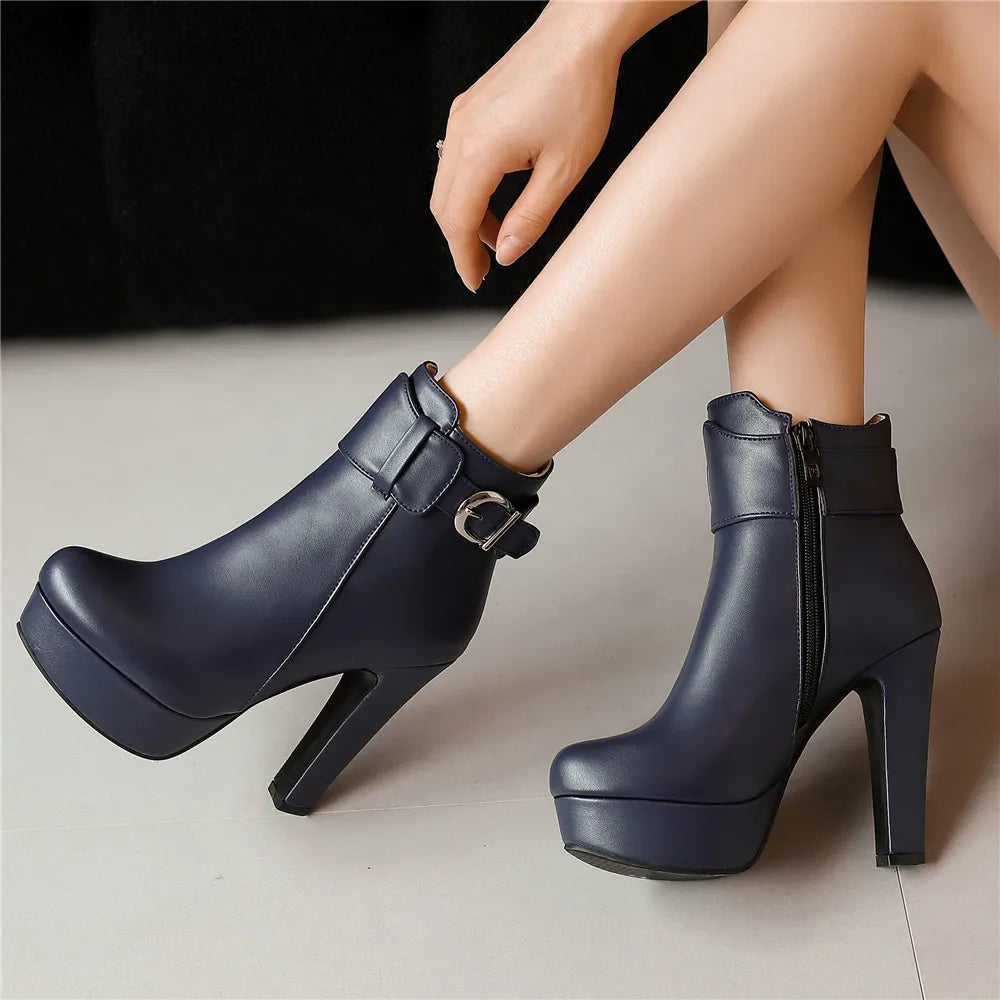 Women’s Fashion Platform Ankle Boots – Black/Red/White