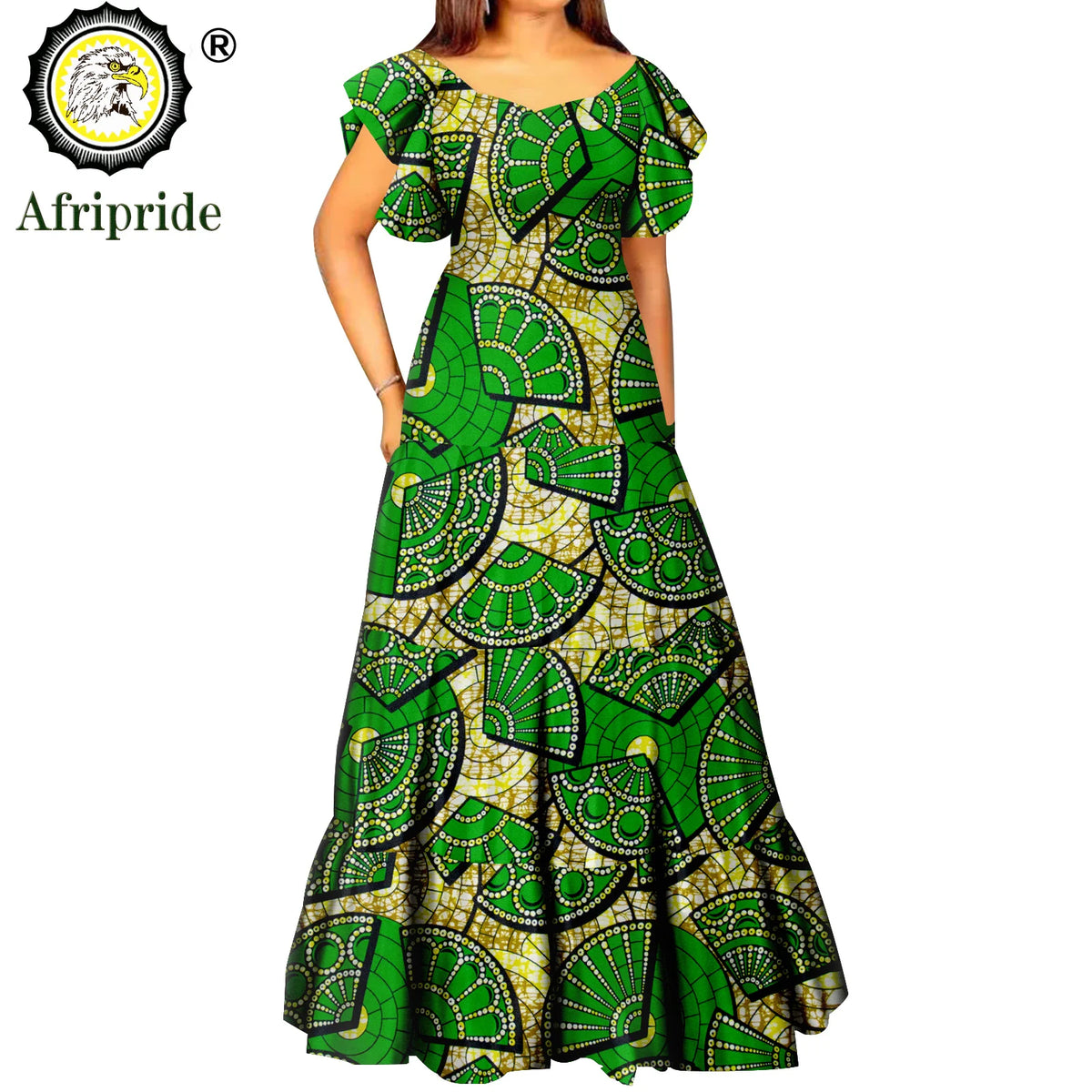 Women’s African Print Maxi Dress – Short Sleeve High Waist Elegant Party & Wedding Attire