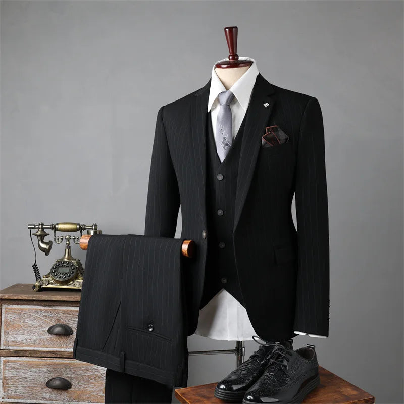 AMEHE British Striped 3-Piece Men’s Suit