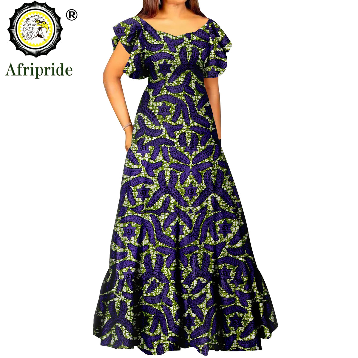 Women’s African Print Maxi Dress – Short Sleeve High Waist Elegant Party & Wedding Attire