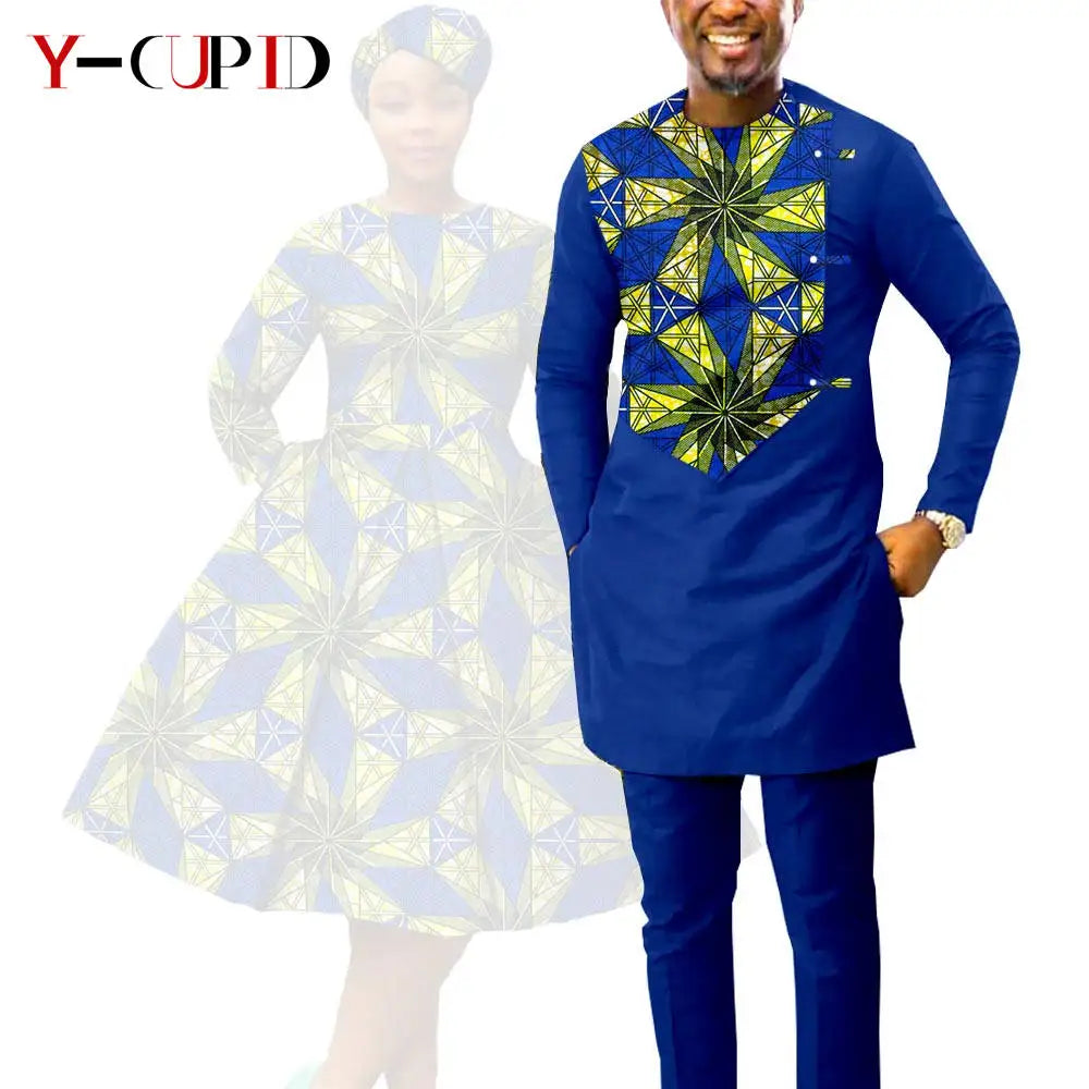 African Matching Couple Outfits | Dress, Headwrap & Men’s Dashiki Set