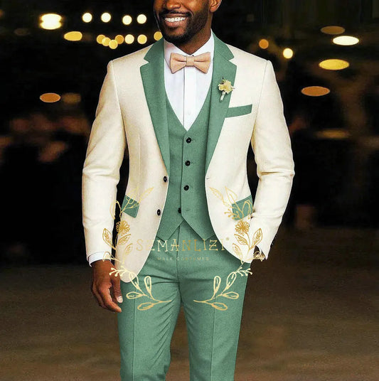 AMEHE Ivory Men’s 3-Piece Suit – Blazer, Vest & Pants