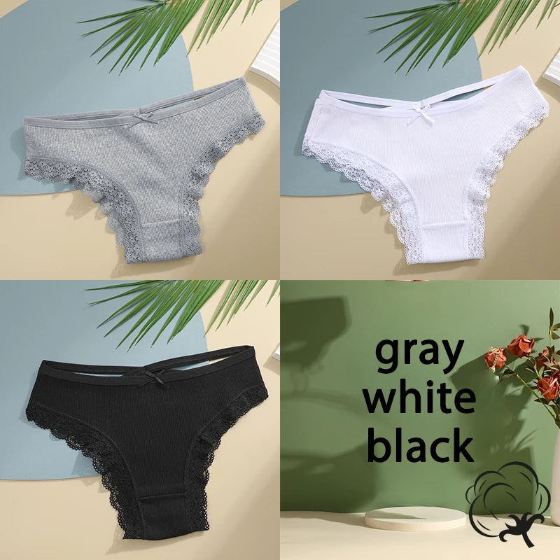 AMEHE Women's Cotton Mid-Waist Brief Panties 3-Pack with Bow Detail