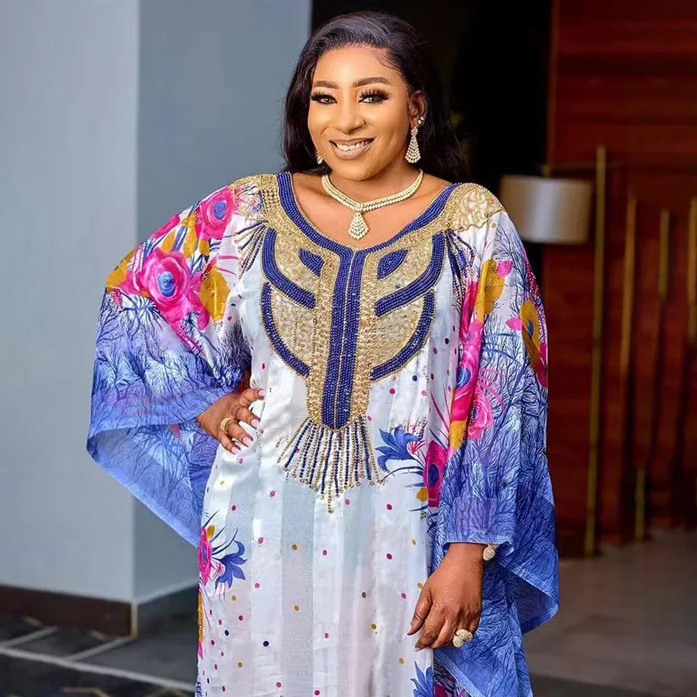 Women’s African Print Maxi Dress – Elegant Dashiki-Inspired Boubou & Abaya Style Gown
