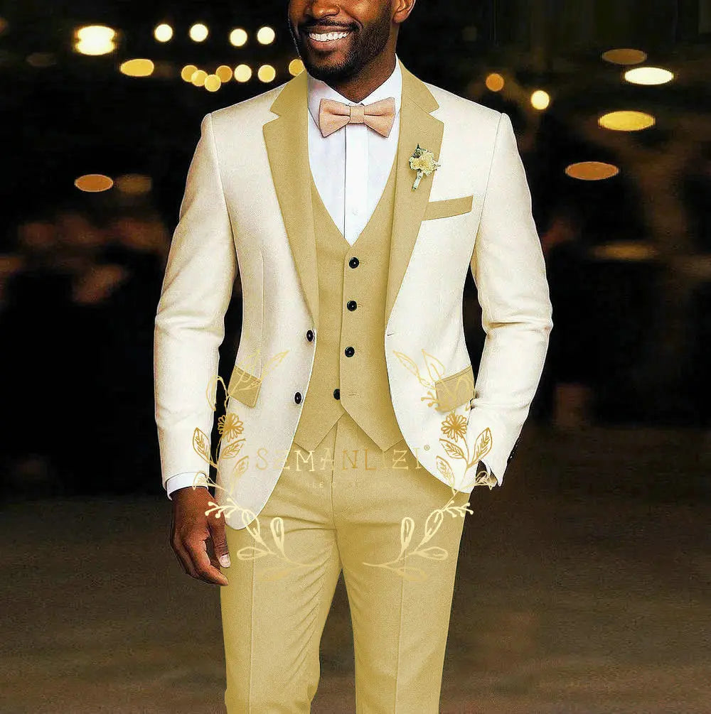 AMEHE Ivory Men’s 3-Piece Suit – Blazer, Vest & Pants