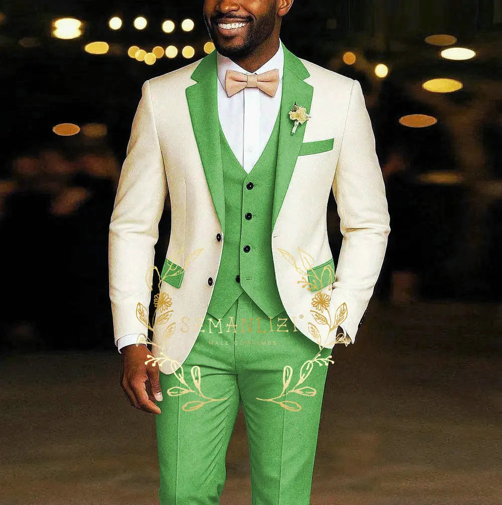 AMEHE Ivory Men’s 3-Piece Suit – Blazer, Vest & Pants