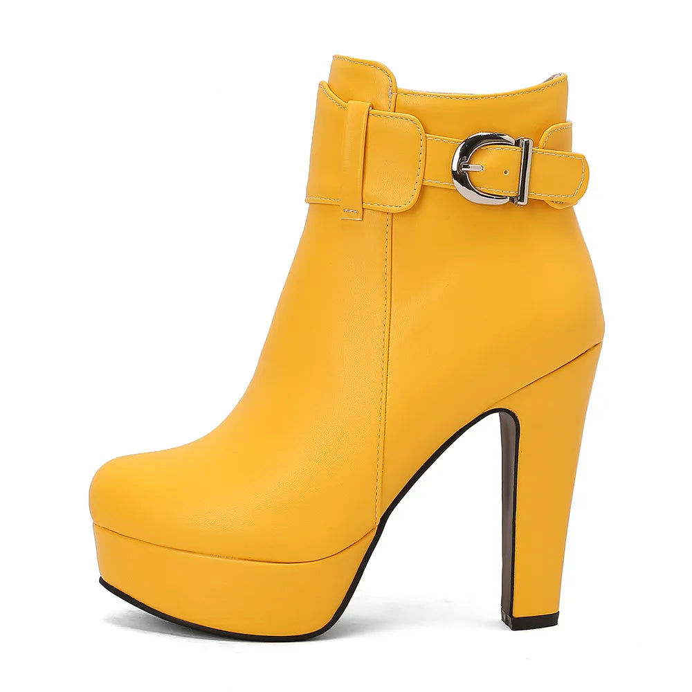 Women’s Fashion Platform Ankle Boots – Black/Red/White