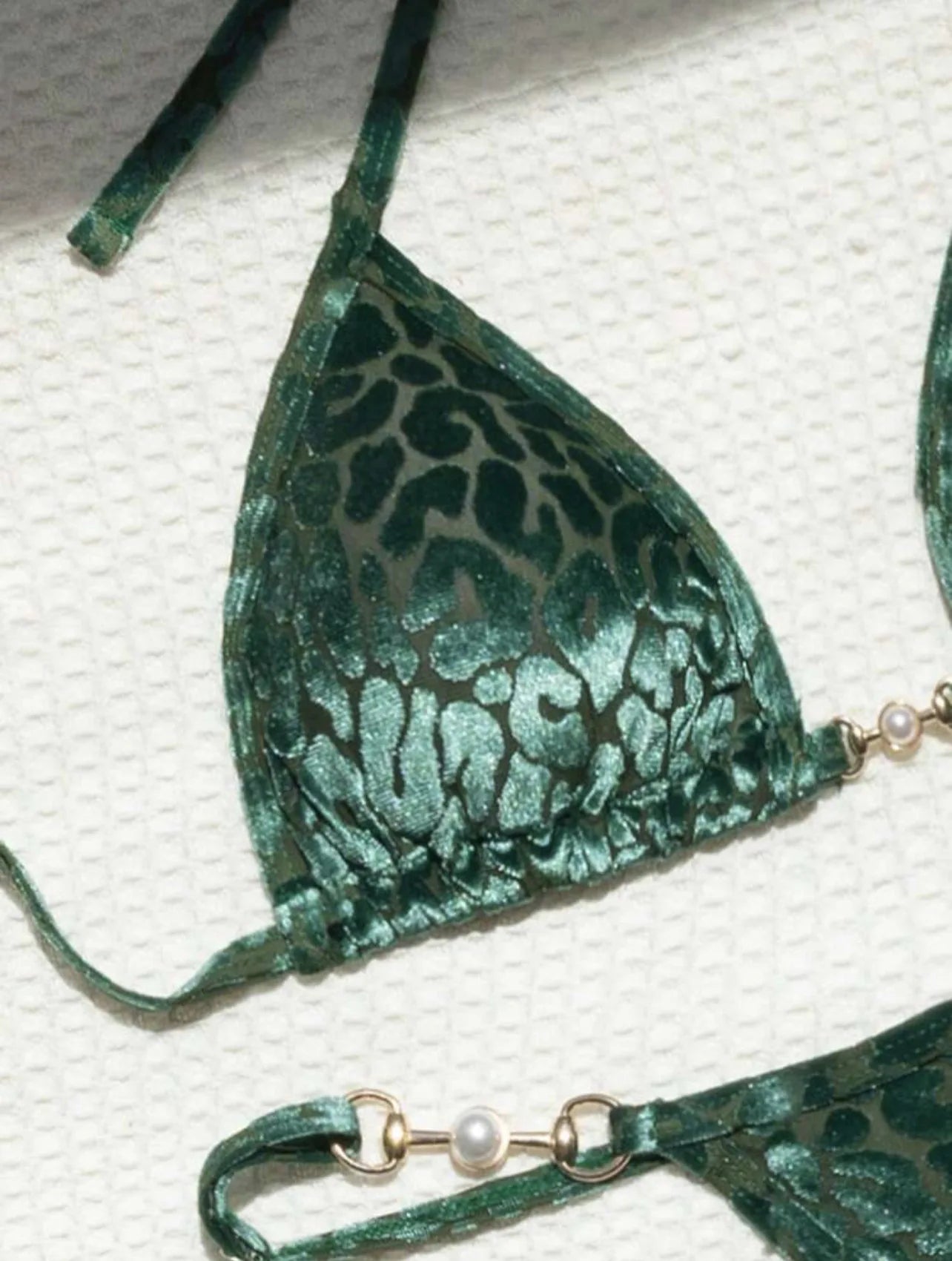 AMEHE Leopard Print Velvet Halter Two-Piece Bikini Swimsuit