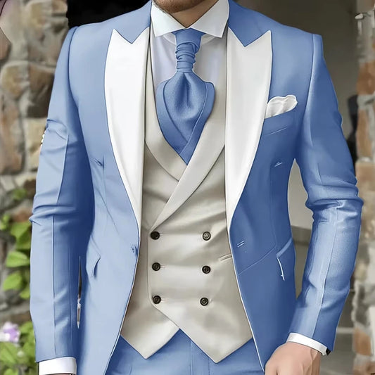 AMEHE Men’s White 3-Piece Tuxedo Suit – Blazer, Vest & Pants