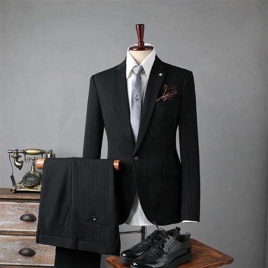 AMEHE British Striped 3-Piece Men’s Suit