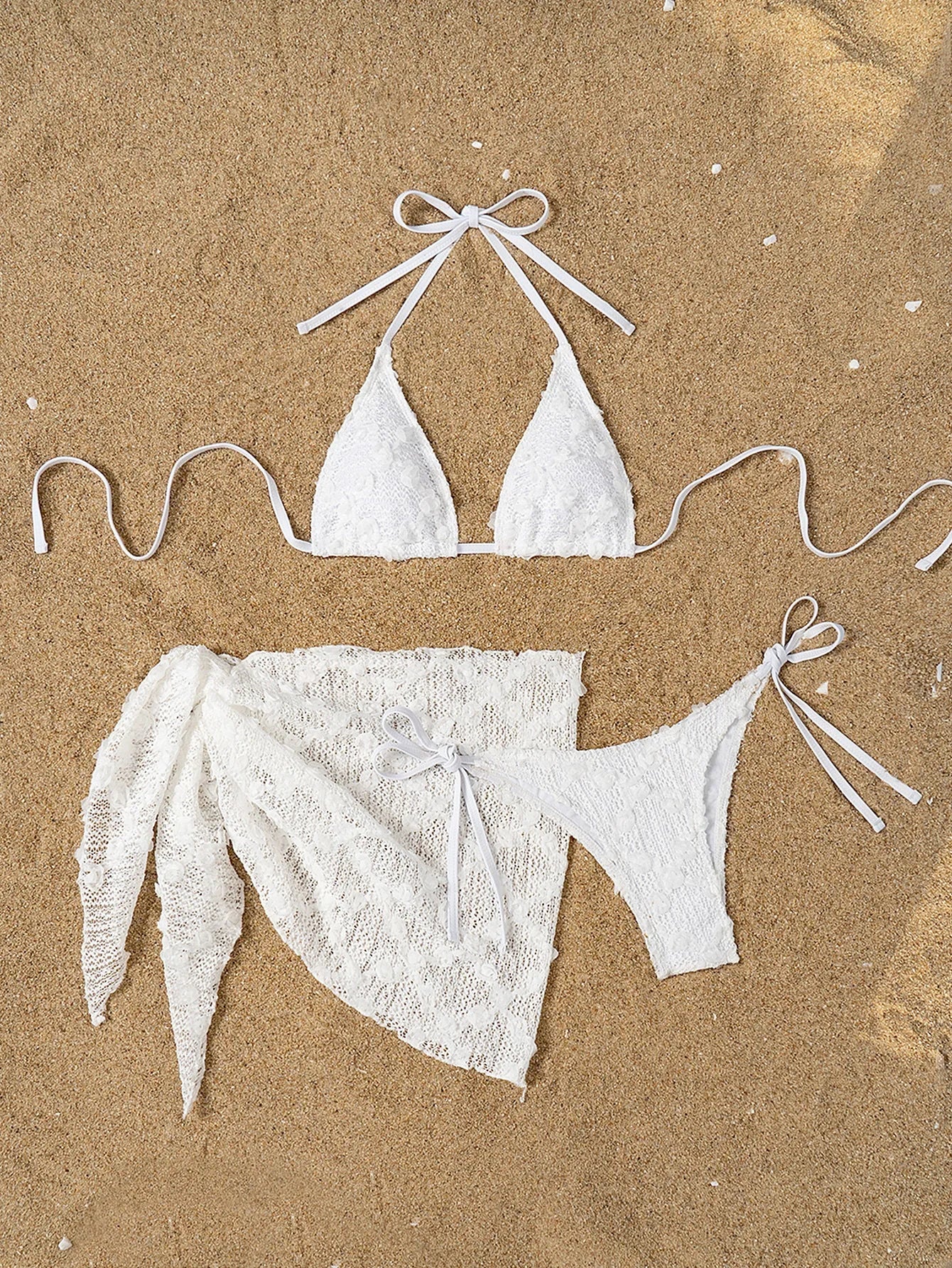 AMEHE White Lace 3-Piece Bikini Set with Cover-Up Skirt
