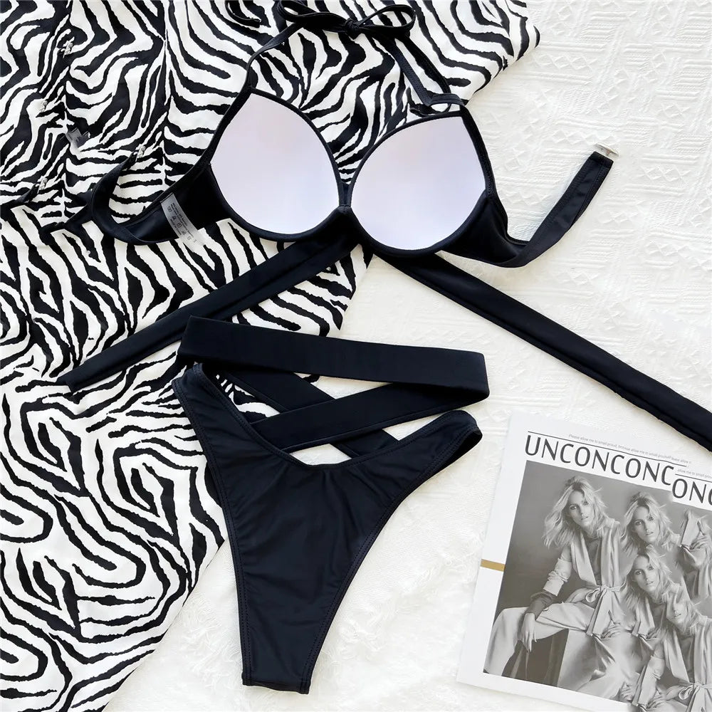 AMEHE Black High-Waisted Halter Push-Up Bikini Swimwear