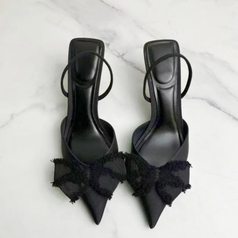 Women’s Formal High Heels – Black Bow Pointed Toe Sandals