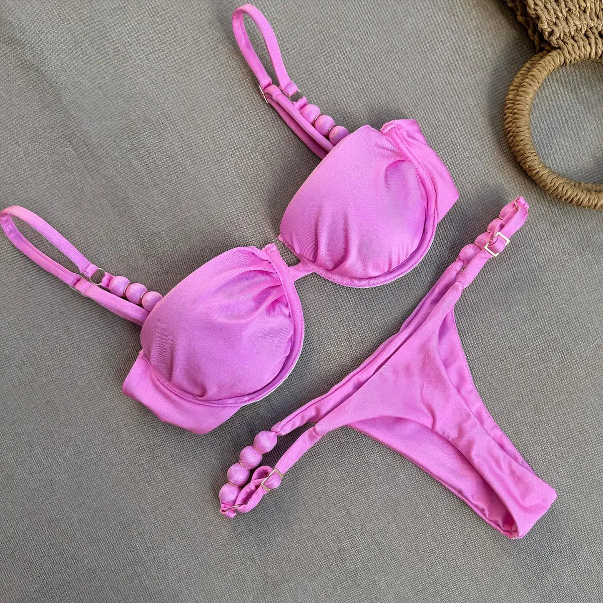 AMEHE Ring Detail Lace-Up Bandeau Two-Piece Bikini Swimsuit