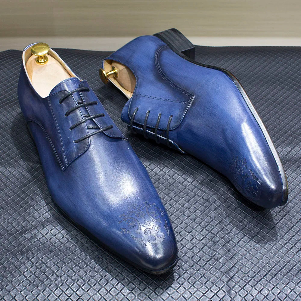 Elegant Men’s Oxford Derby Shoes – Genuine Leather, Pointed Toe