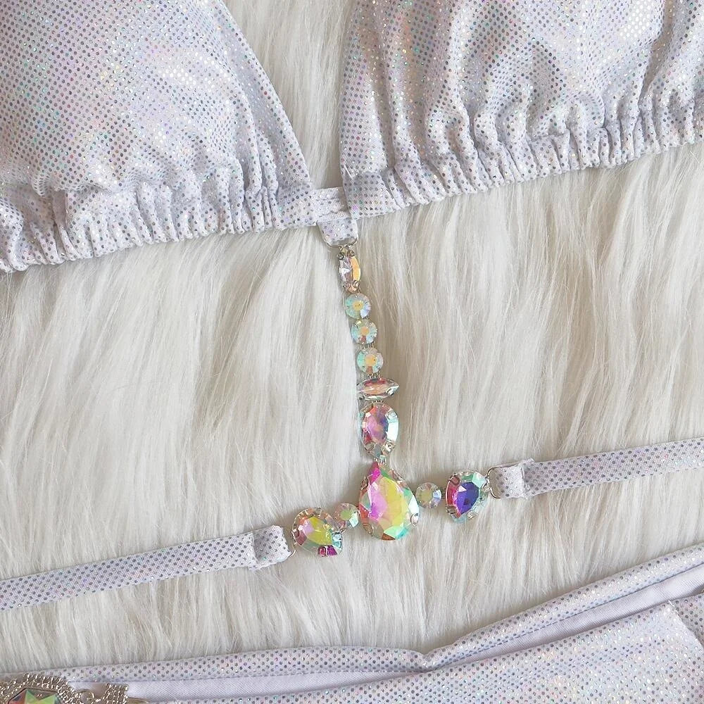 AMEHE Luxury Rhinestone Crystal Two-Piece Thong Bikini Swimsuit