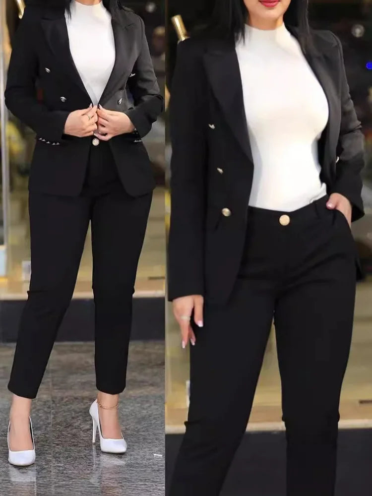 AMEHE Women’s Solid Color 2-Piece Suit – Blazer & Trousers
