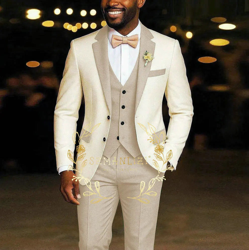 AMEHE Ivory Men’s 3-Piece Suit – Blazer, Vest & Pants