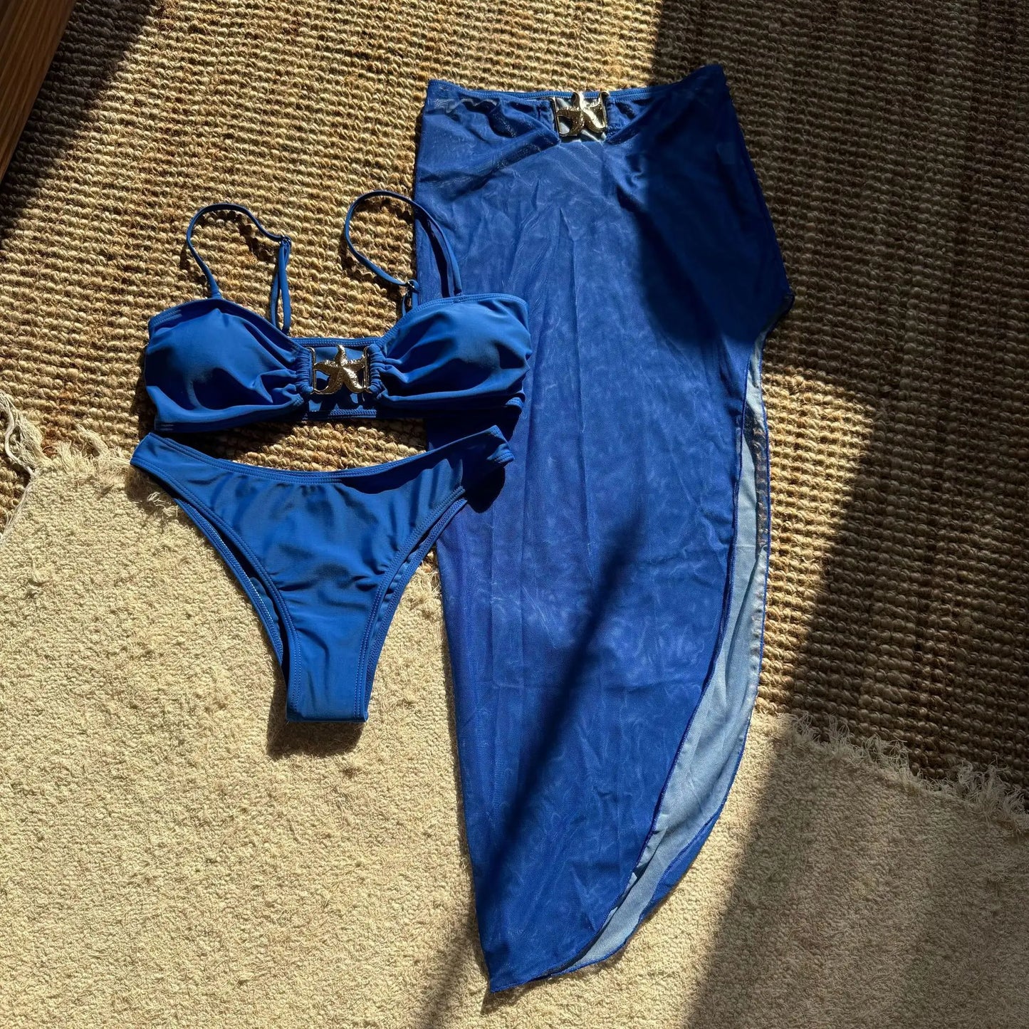 AMEHE 3-Piece High-Waist Push-Up Bikini Set with Starfish Detail