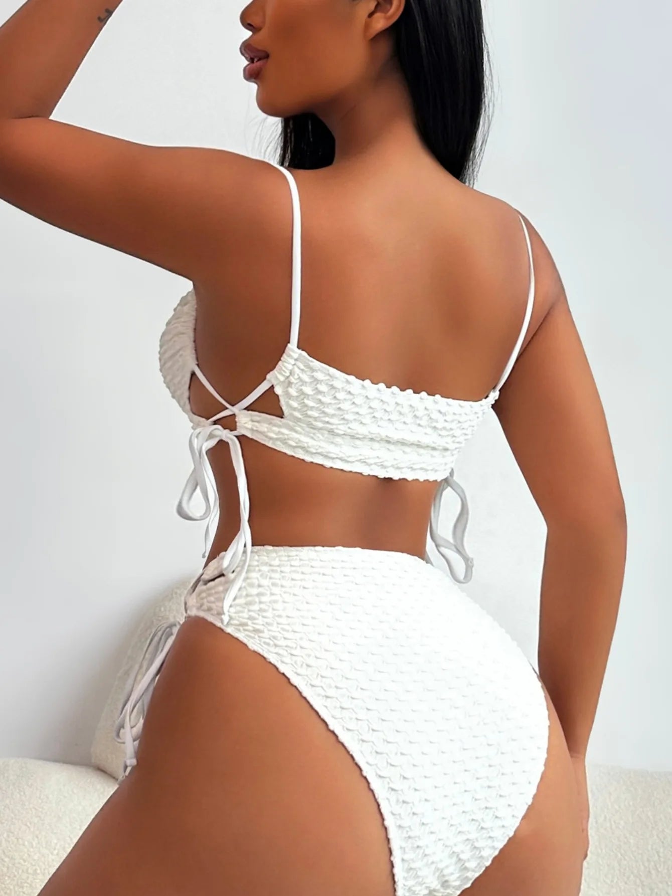 AMEHE Solid Color High-Waist Push-Up Bikini Swimsuit