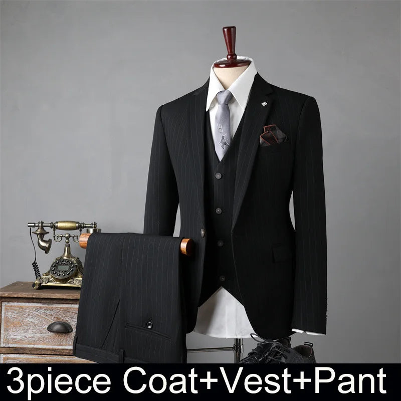 AMEHE British Striped 3-Piece Men’s Suit