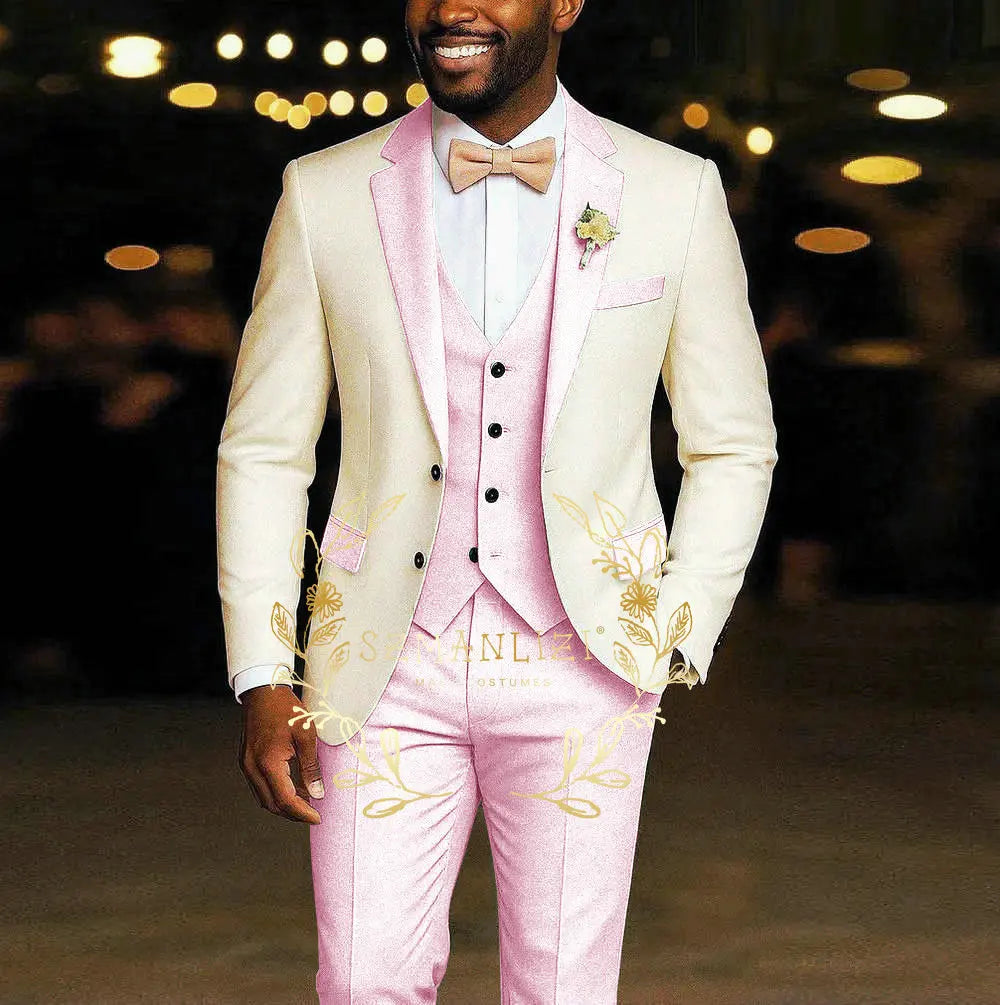 AMEHE Ivory Men’s 3-Piece Suit – Blazer, Vest & Pants