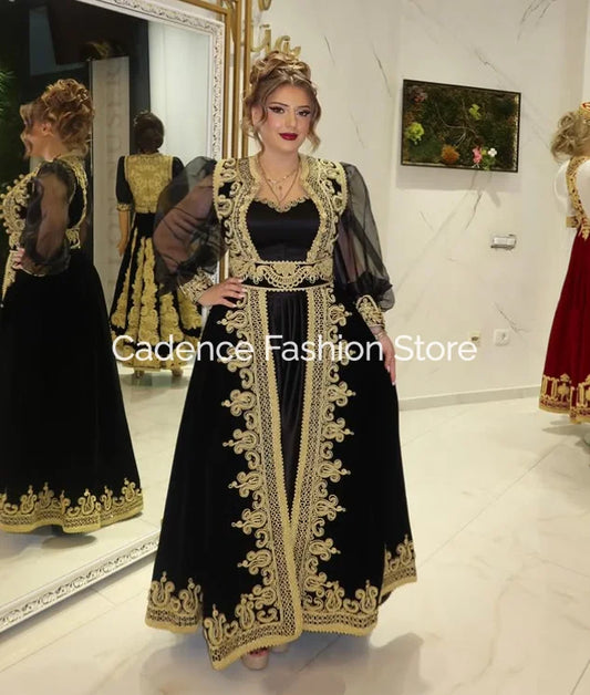 Women’s Black Velvet & Tulle Ball Gown – Traditional-Inspired Long Sleeve Evening Dress Set