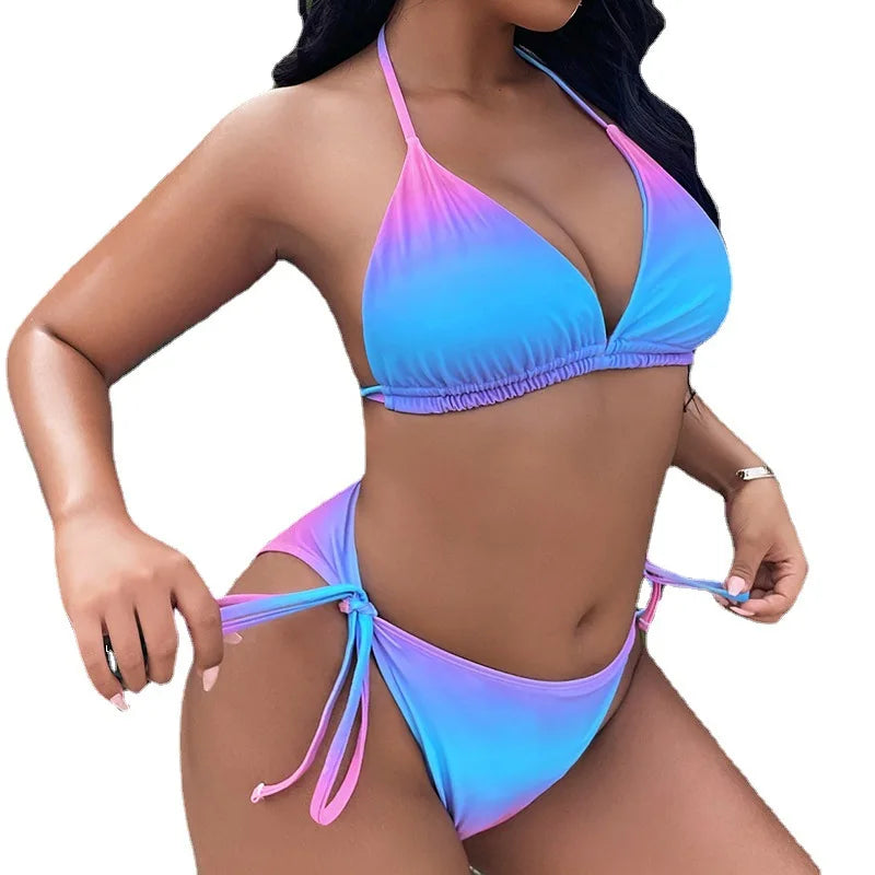 AMEHE Plus Size Push-Up Halter Bikini Set with Beach Cover-Up