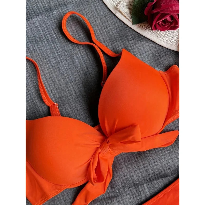 AMEHE Women's Classic Solid Color Push-Up Bandage Two-Piece Bikini