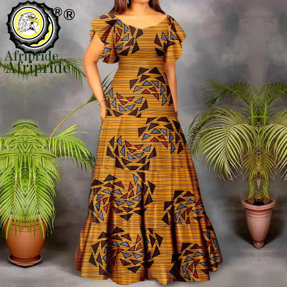 Women’s African Print Maxi Dress – Short Sleeve High Waist Elegant Party & Wedding Attire