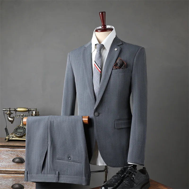 AMEHE British Striped 3-Piece Men’s Suit